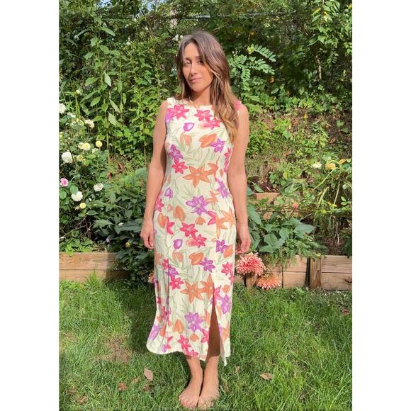 Vintage 90s Floral Column Maxi Dress, Pastel Print - Romantic Grunge Balletcore - Picture 1 of 10